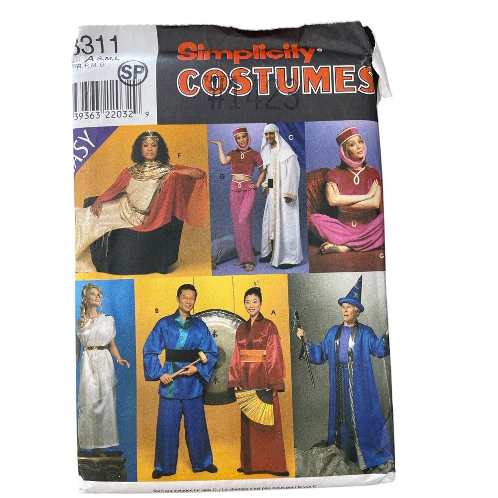 Simplicity 8311 Adult Costume Pattern Size S-L Genie Pirate Vampire Santa UNCUT